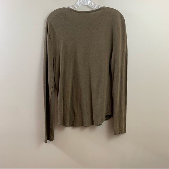 Vince Linen Raw Hem Army Green Long Sleeve Top - Picture 7 of 8